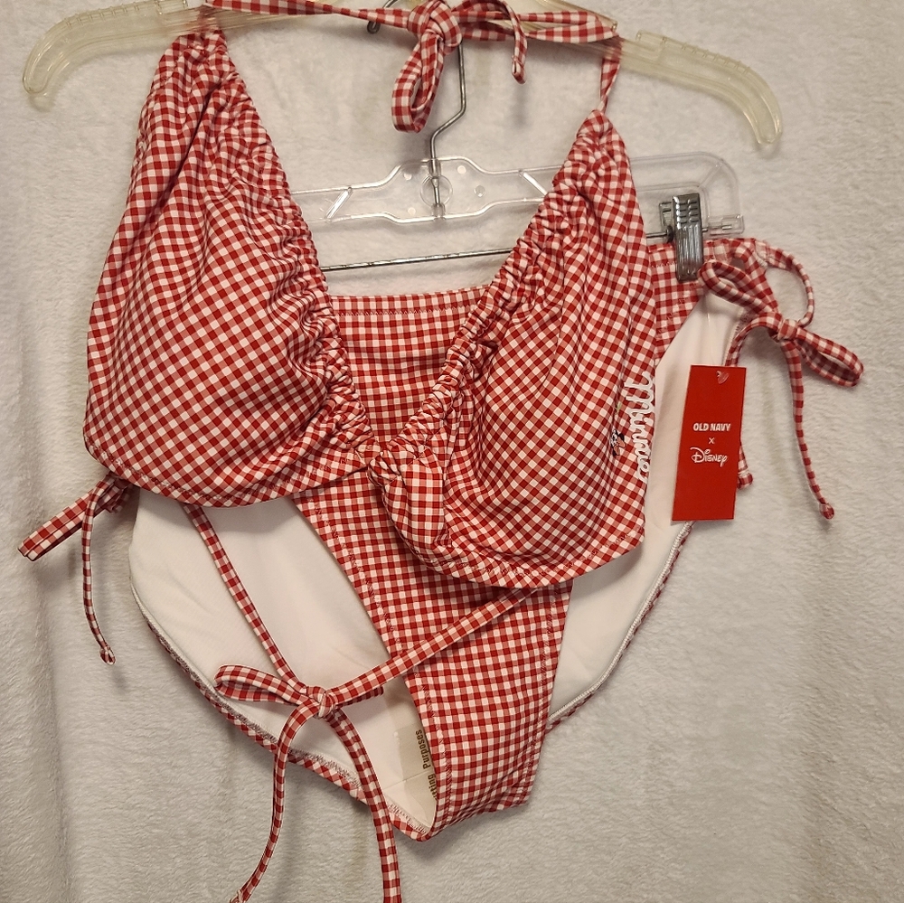 Old Navy Red and White Gingham Bikini with Disney Script